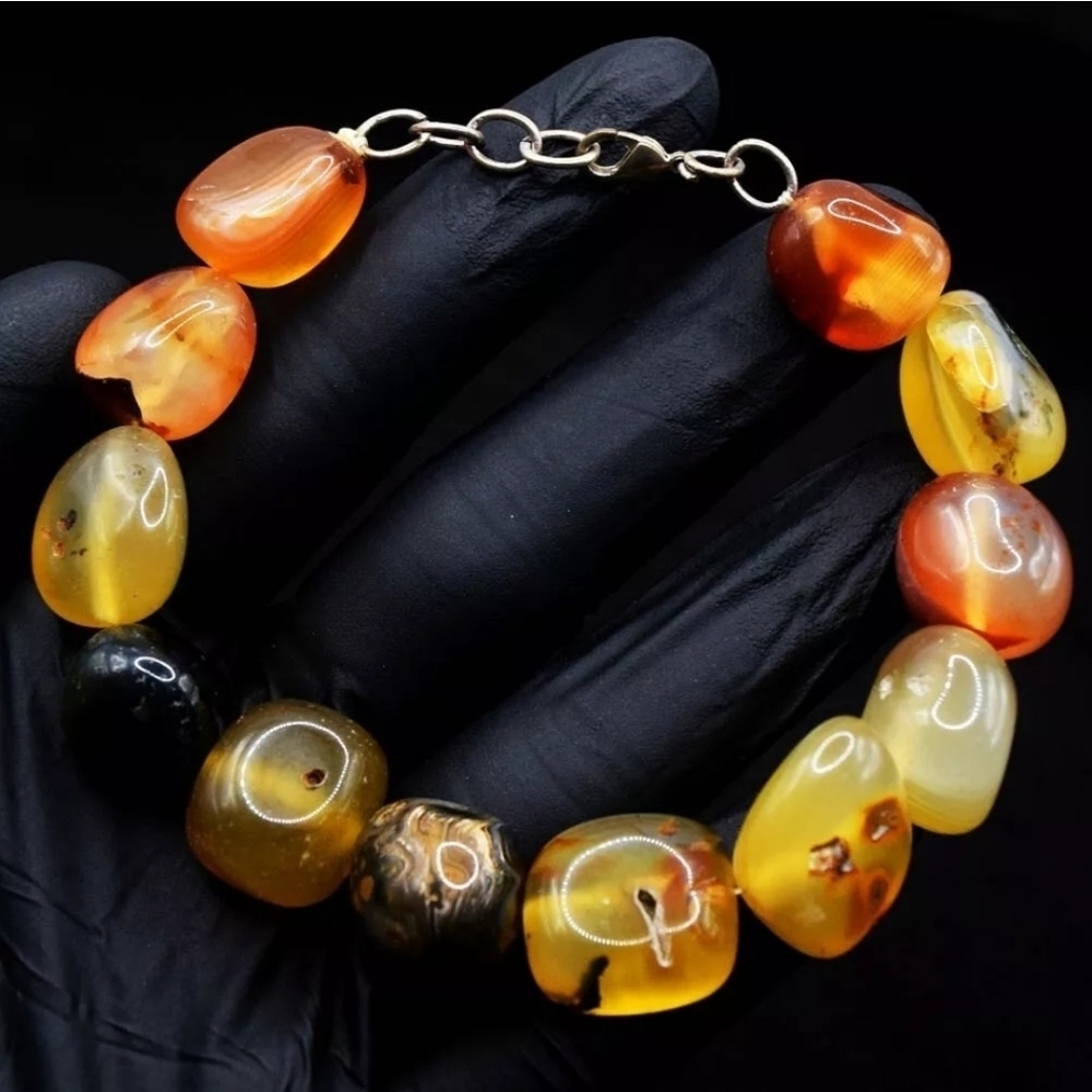 Agate 250.00 Cts Genuine Natural Gemstone Beaded Bracelet US Size 7" Unisex
